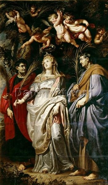 Peter Paul Rubens “St. Domitilla with St. Nereus and St. Achilleus” (1608) | Stunning Baroque Religious Art | Saint Trio in Iconic Painting