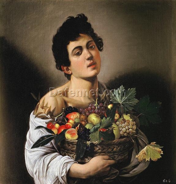 Caravaggio Boy with a Basket of Fruit – Luxury Oil Painting for Classic Home and Office Spaces