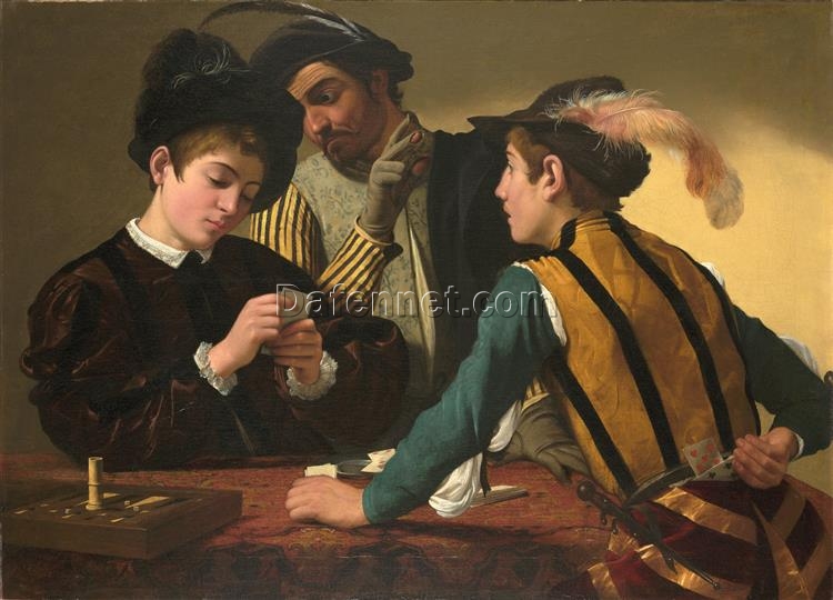 Cardsharps” by Caravaggio (I Bari) – 1594 Oil Painting Reproduction | Beautiful Hand-Painted Canvas Artwork for Art Collectors