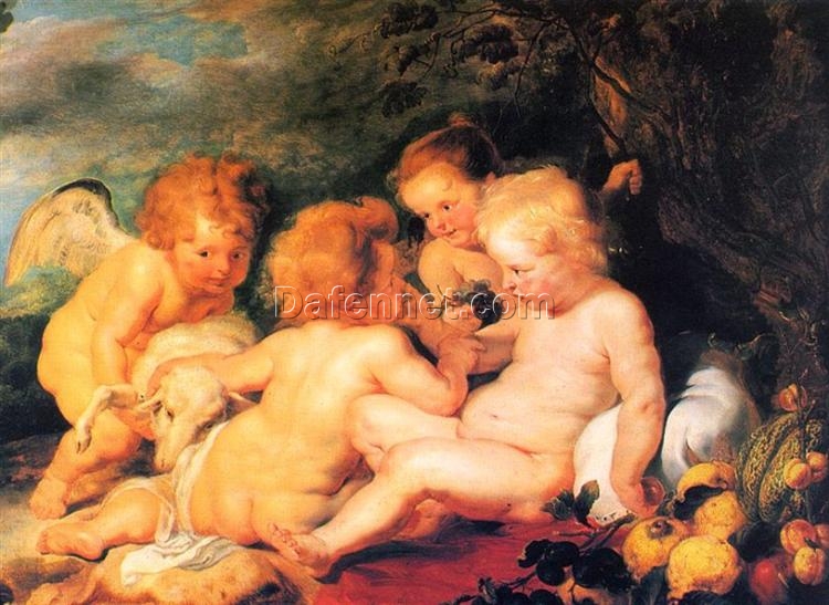 Christ and St. John with Angels, Rubens – Fine Baroque Religious Oil Painting on Canvas