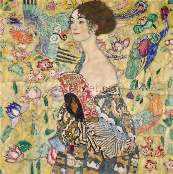 Exclusive Gustav Klimt ‘Lady with Fan (Dame mit Fächer)’ Oil Painting – Luxury Canvas, Limited Edition Fine Art for Sophisticated Interiors