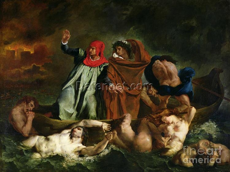 The Barque of Dante by Eugène Delacroix – 1822 Surreal and Dramatic Romantic Artwork for Elegant Interiors