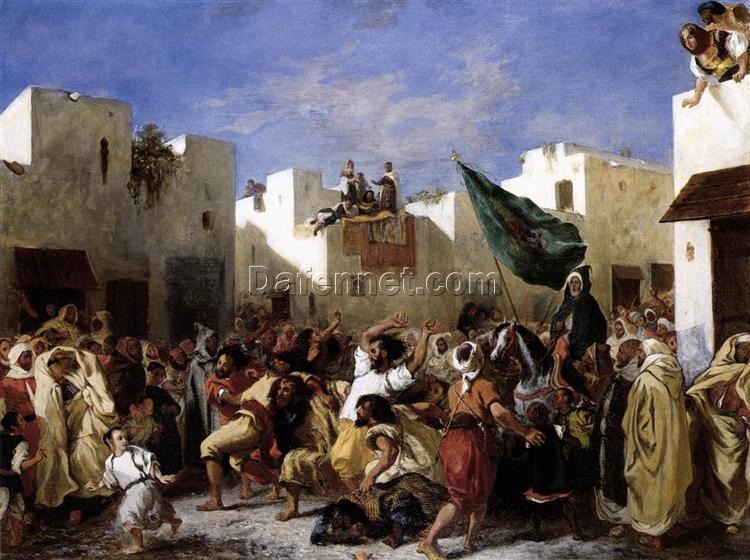 Fanatics of Tangier by Eugène Delacroix – 1837-1838 Captivating Orientalist Canvas for Artistic Spaces