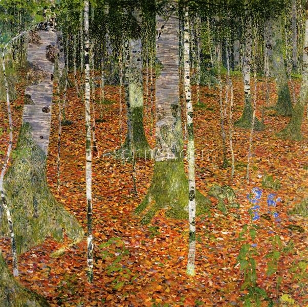 Custom Hand-Painted Birch Forest Oil Painting by Gustav Klimt – Premium Canvas Art for Elegant Home Decor