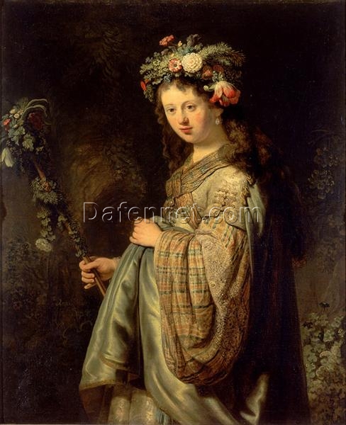 Flora by Rembrandt – 1634 Baroque Art of the Goddess of Flowers Captured in Timeless Elegance