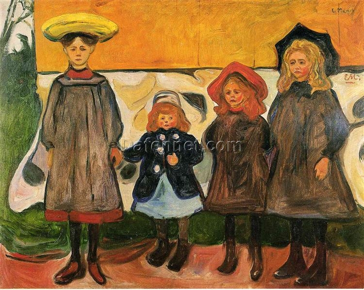 Premium Edvard Munch ‘Four Girls in Åsgårdstrand’ Canvas Oil Art – Custom Crafted, Elegant Artwork for Home and Office Spaces