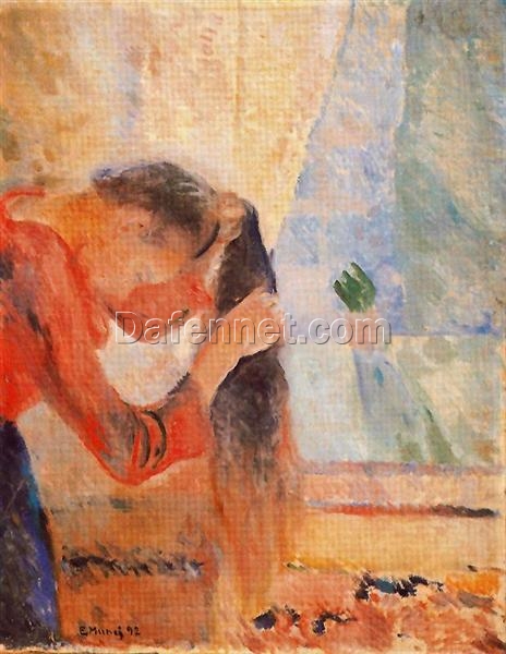 Edvard Munch ‘Girl Combing Her Hair’ Canvas Oil Painting – Premium Custom Art, Fine Art for Elegant Home & Office Decor