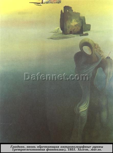 Custom Fine Art Oil Painting of Dalí’s “Gradiva Finds the Anthropomorphic Ruins” 1931 – Luxury Surrealist Canvas Art with Themes of Discovery, Mythology, and the Unconscious Mind