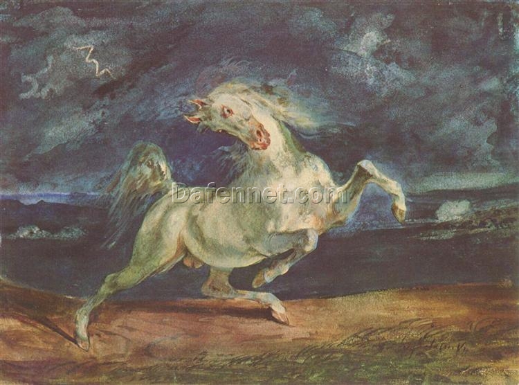 Eugène Delacroix – Horse Frightened by a Storm (1824) – Intense Romantic Scene of Nature’s Turmoil