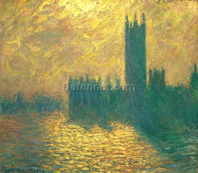 Hand-Painted Claude Monet Houses of Parliament – Premium Oil Painting on Canvas for Classic Interior Design