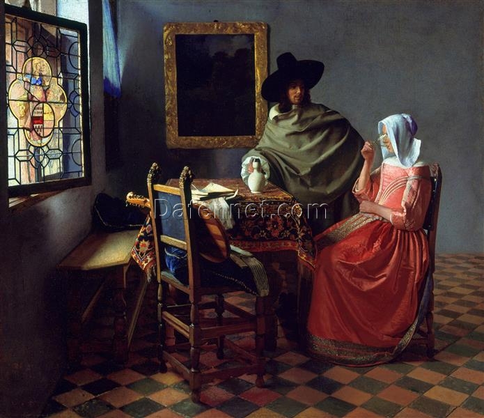 The Glass of Wine by Johannes Vermeer – Classic Dutch Masterpiece Canvas for High-End Interiors