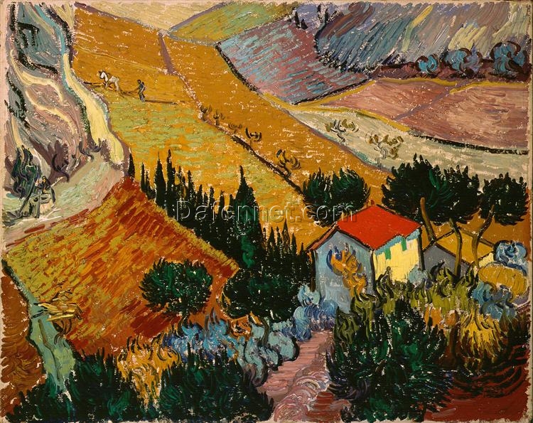 Vincent van Gogh’s Landscape with House and Ploughman (1889) – A Serene Depiction of Rural Life