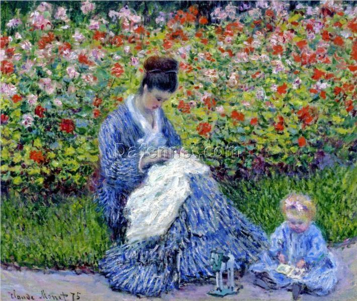 Luxury Claude Monet Camille Monet and a Child – Personalized Oil Painting on Canvas for Iconic Art Collectors