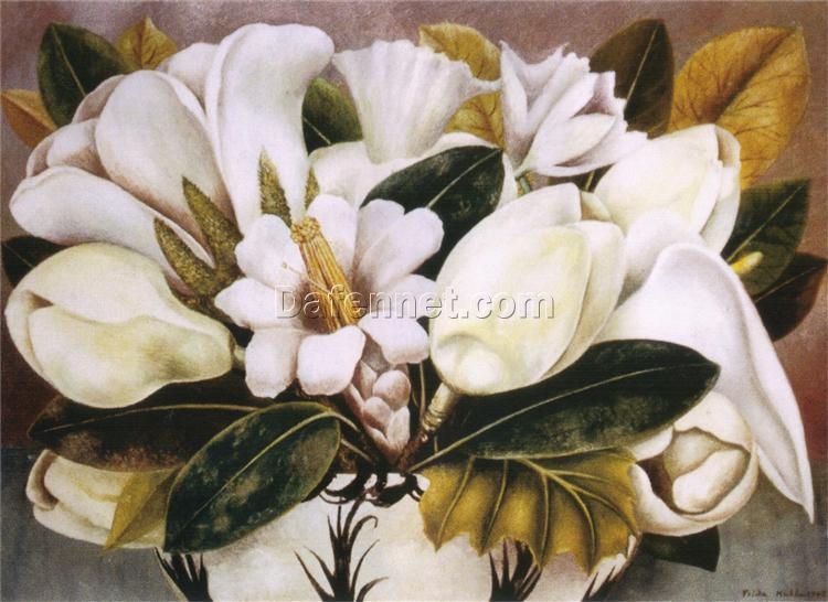 High-End Frida Kahlo ‘Magnolias (MagnoliasRosas)’ Oil Painting on Canvas – Exquisite Art, Ideal for Refined Interiors