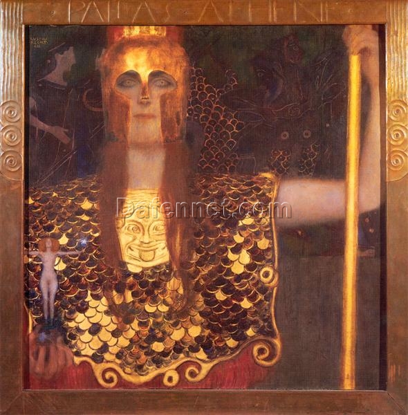 High-End Gustav Klimt ‘Minerva or Pallas Athena’ Oil Painting on Canvas – Exquisite Art, Limited Edition for Upscale Interiors