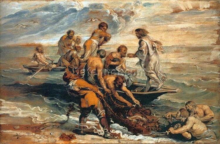 Miraculous Fishing by Peter Paul Rubens – Baroque Religious Oil Painting on Cardboard