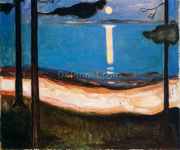 Elegant ‘Moon Light’ by Edvard Munch – Luxury Oil Painting, Studio-Quality Canvas Art for Stylish Interior Decor