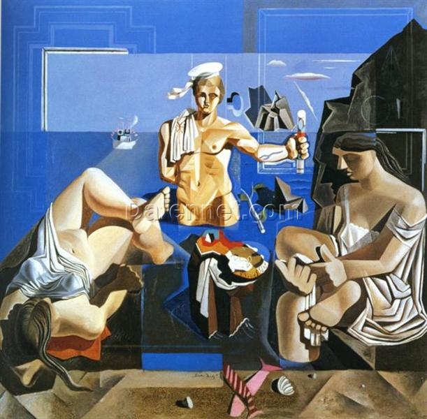 Premium Salvador Dalí “Neo-Cubist Academy (Composition with Three Figures)” 1926 – Handcrafted Oil Painting on Canvas, Surrealist Cubist Composition