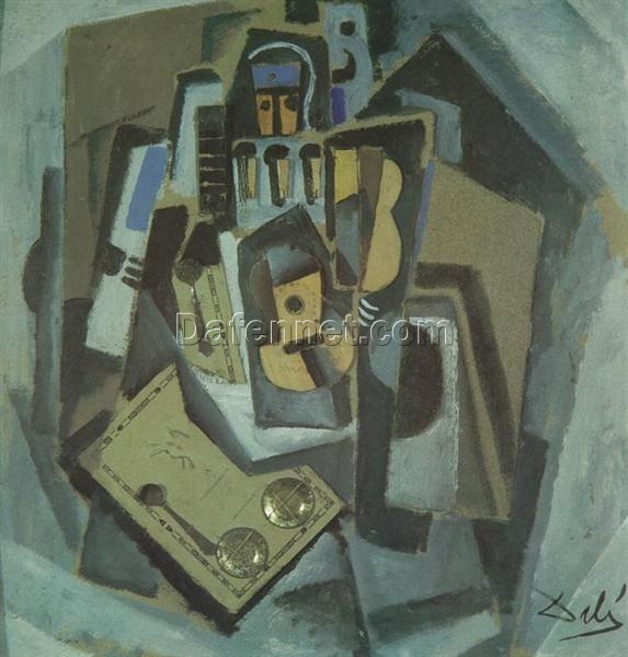 Premium Salvador Dalí “Pierrot and Guitar” 1924 – Handcrafted Oil Painting on Canvas, Surrealist Music and Portrait Art