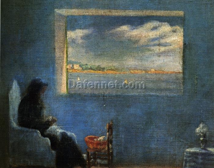 Premium Salvador Dalí “Portrait of Grandmother Ana Sewing” 1921 – Handcrafted Oil Painting on Canvas, Early Surrealist Masterpiece