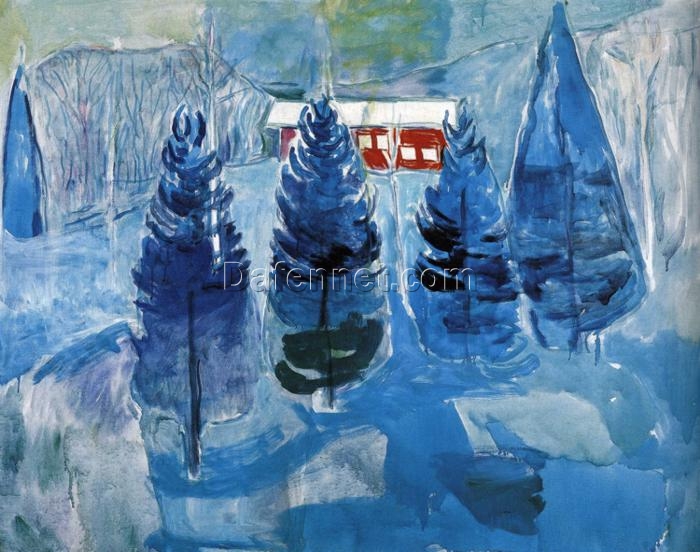 Exclusive Edvard Munch ‘Red House and Spruces’ Oil Painting – Luxury Canvas, Limited Edition Fine Art for Sophisticated Interiors