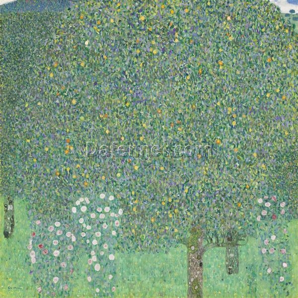 Premium Gustav Klimt ‘Roses under the Trees’ Canvas Oil Art – Custom Made, Elegant Art for Sophisticated Home & Office Spaces