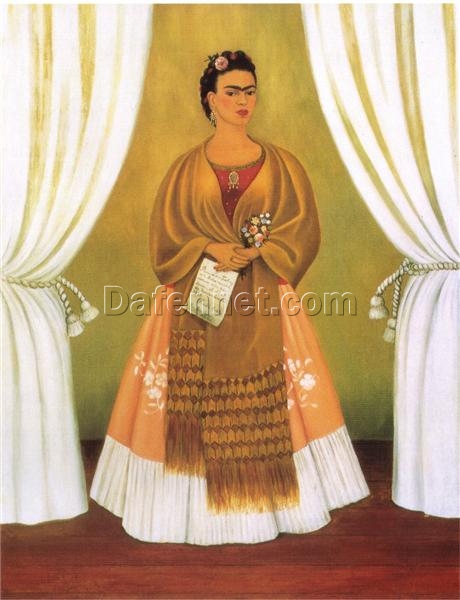 Elegant ‘Self-Portrait Dedicated to Leon Trotsky (Entre las cortinas)’ by Frida Kahlo – Luxury Oil Painting, Studio-Quality Canvas Art for Stylish Interior Decor