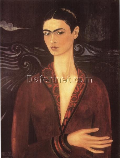 High-End Frida Kahlo ‘Self-Portrait in a Velvet Dress (Autorretrato con Traje de Terciopelo)’ Oil Painting on Canvas – Exquisite Art, Ideal for Refined Interiors