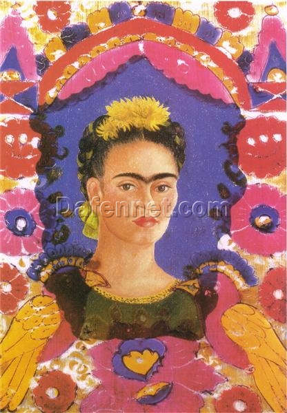 Luxury Frida Kahlo ‘Self Portrait – The Frame’ Canvas Oil Painting – Unique Fine Art, Perfect for Upscale Home & Office Decoration