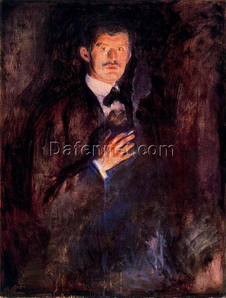 Luxury Edvard Munch ‘Self-Portrait with Burning Cigarette’ Canvas Oil Painting – Unique Fine Art, Perfect for Upscale Home & Office Decoration