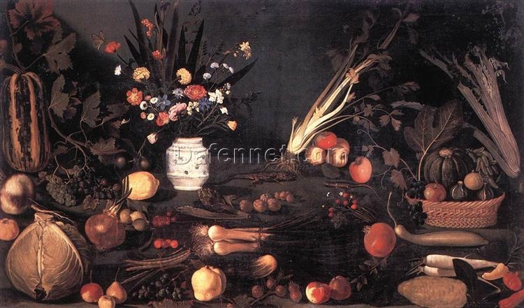 Still Life with Flowers and Fruit” by Caravaggio – 1601 Oil Painting Reproduction | Beautiful Hand-Painted Canvas Artwork for Art Collectors