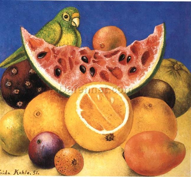 Frida Kahlo ‘Still Life with Parrot (Naturaleza Muerta con Loro)’ Canvas Oil Painting – Premium Custom Art, Fine Art for Elegant Home & Office Decor