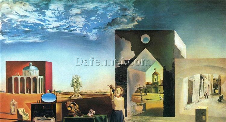 Salvador Dalí “Suburbs of a Paranoiac Critical Town, Afternoon on the Outskirts of European History” 1936 – Custom Oil Painting on Canvas, Surrealist Art Exploring Paranoia and European History