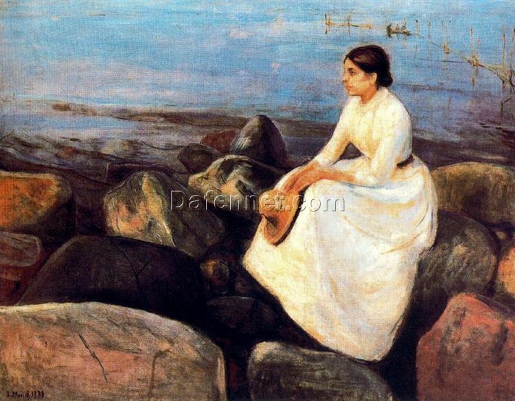 Luxury Edvard Munch ‘Summer Night (Inger on the Shore)’ Canvas Oil Painting – Unique Fine Art, Perfect for Upscale Home & Office Decoration