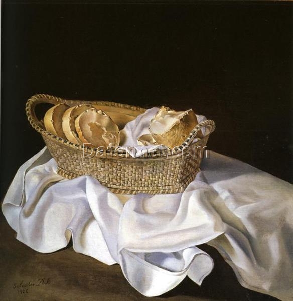 Salvador Dalí “The Basket of Bread” 1926 – Custom Oil Painting on Canvas, Surrealist Still Life with Bread