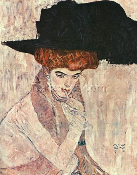 Gustav Klimt ‘The Black Feather Hat’ Custom Oil Painting – High-End Canvas Artwork for Sophisticated Home & Office Decoration