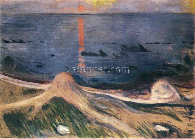 High-End Edvard Munch ‘The Mystery of a Summer Night’ Oil Painting on Canvas – Exquisite Art, Ideal for Refined Interiors