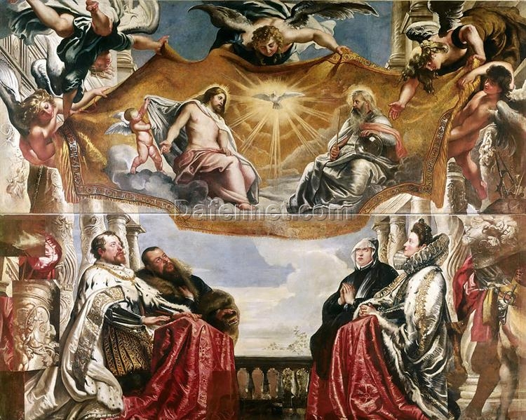 Peter Paul Rubens “The Trinity Adored by the Duke of Mantua and His Family” (c.1604-1606) | Magnificent Baroque Art of Sacred Devotion | Fine Art Canvas Reproduction