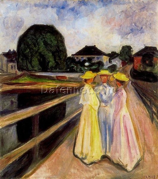 Edvard Munch ‘Three Girls on the Jetty’ Canvas Oil Painting – Premium Custom Art, Fine Art for Elegant Home & Office Decor