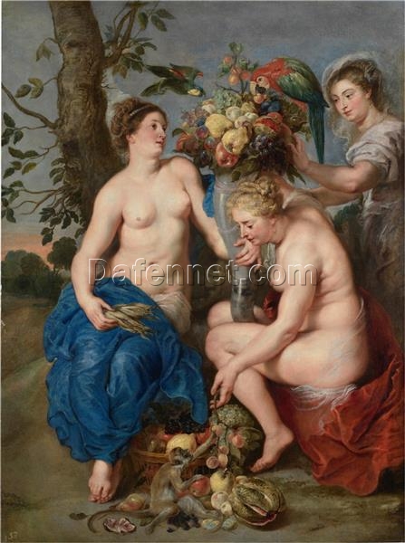 Three Nymphs with the Horn of Plenty, Rubens – Fine Baroque Oil Painting on Canvas