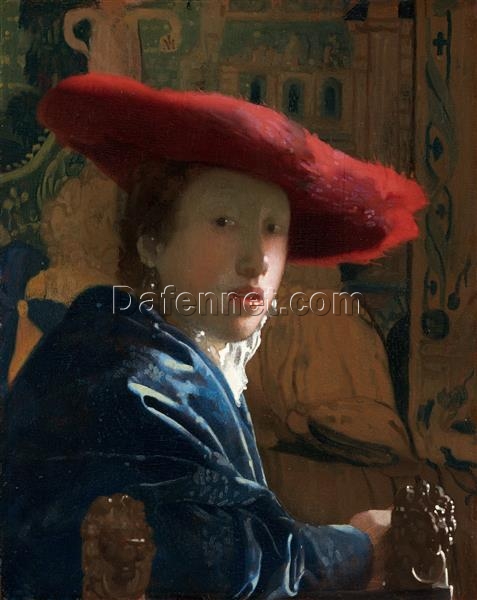 Johannes Vermeer “Girl with the Red Hat” c.1665-1667 – Authentic Oil Painting Reproduction | Elegant Canvas Art from Dafen Village